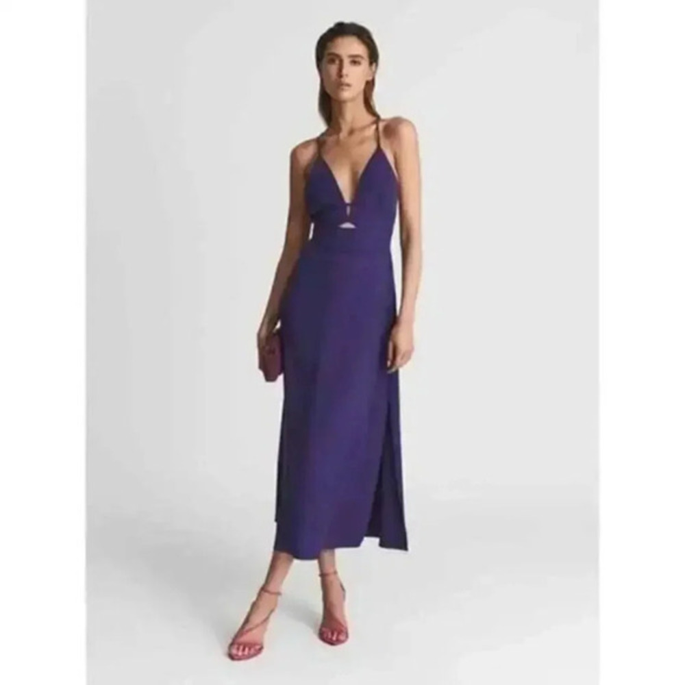 Reiss Plunge Neck Cutout Midi Dress Size 10 B930